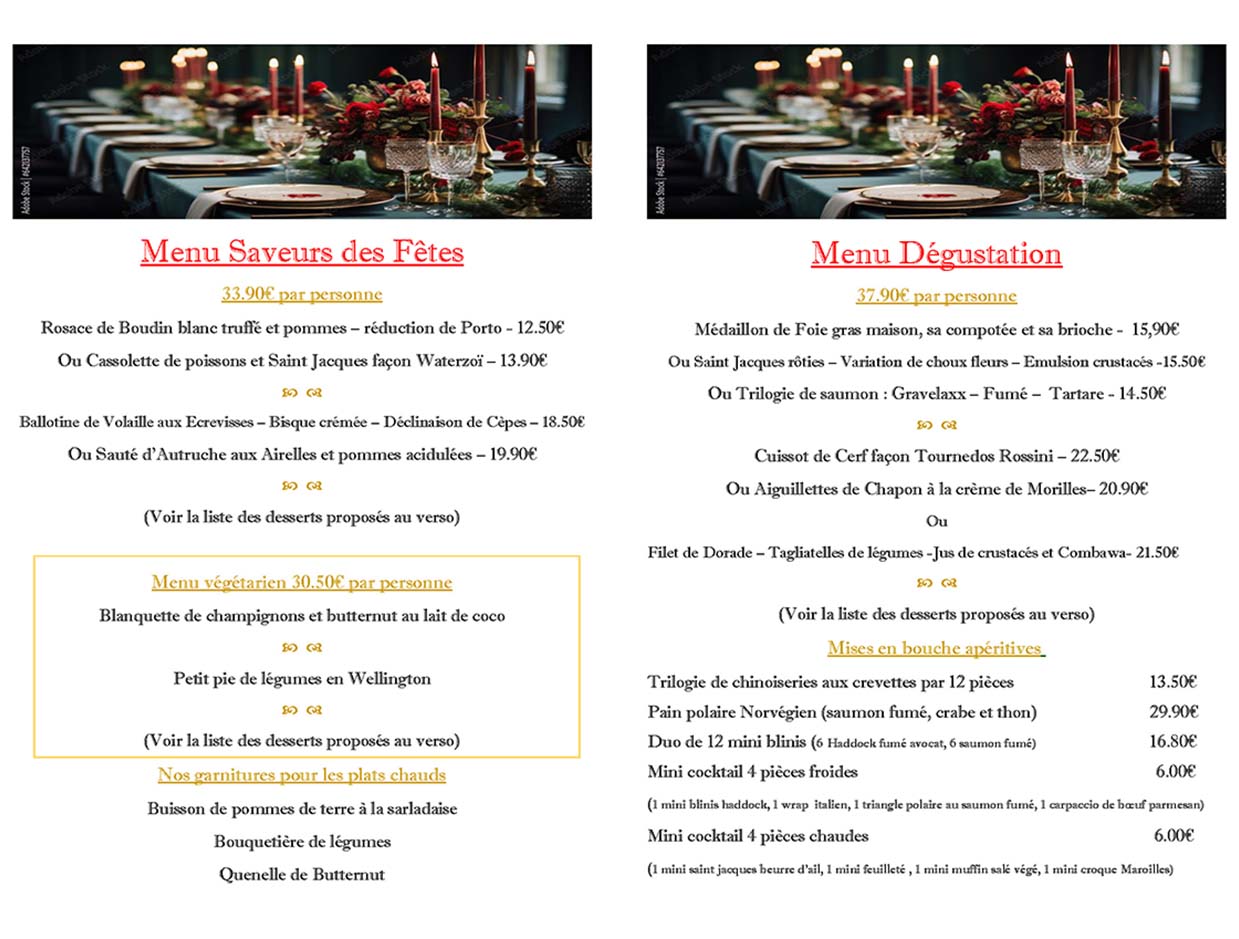 Carte traiteur des fêtes 2023-2024